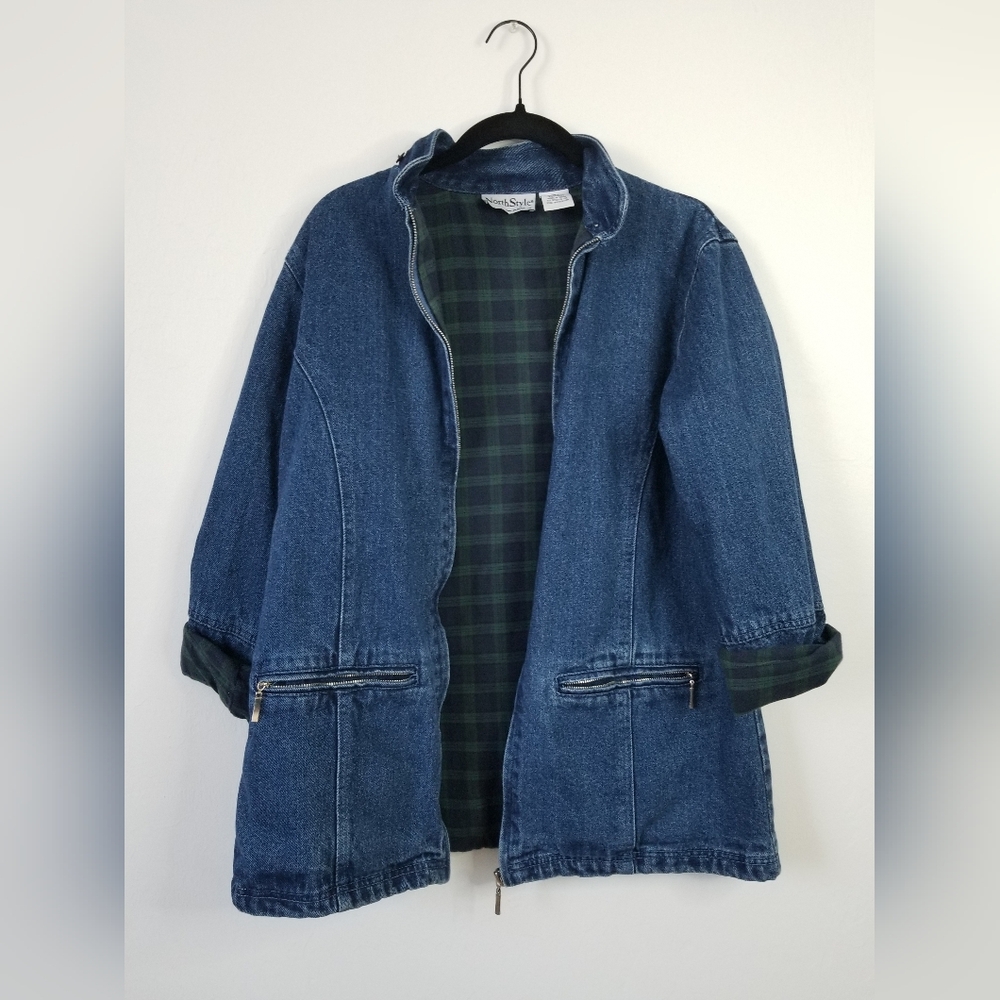 NorthStyle Denim Jacket with Plaid Lining